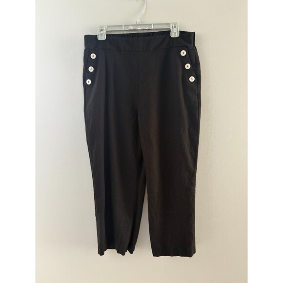 Joie Linen Blend Pants Size Large Black Wide Leg Cropped Lagenlook Pockets - Picture 1 of 15